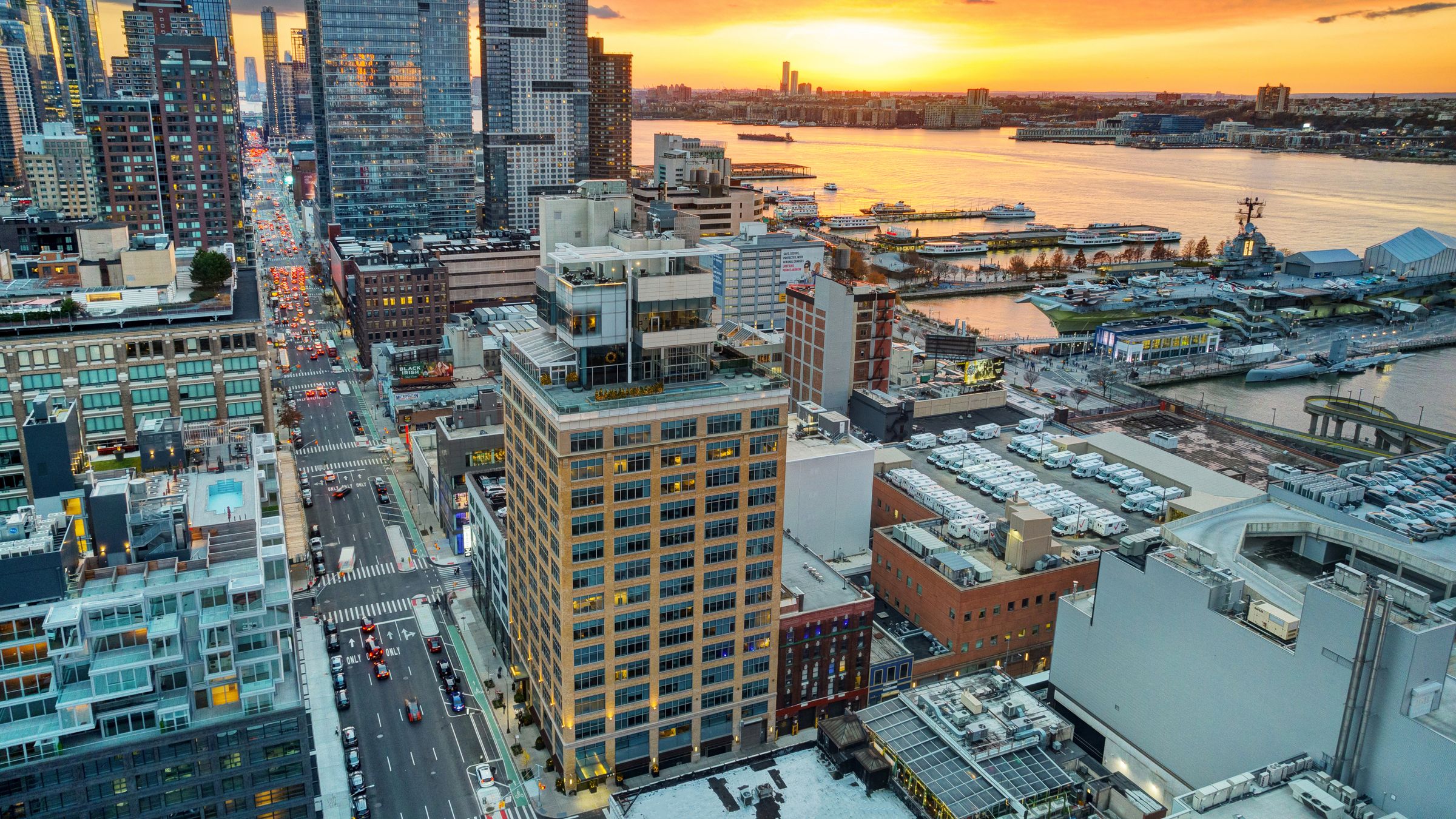 Sunset over the Hudson River from above INK48
