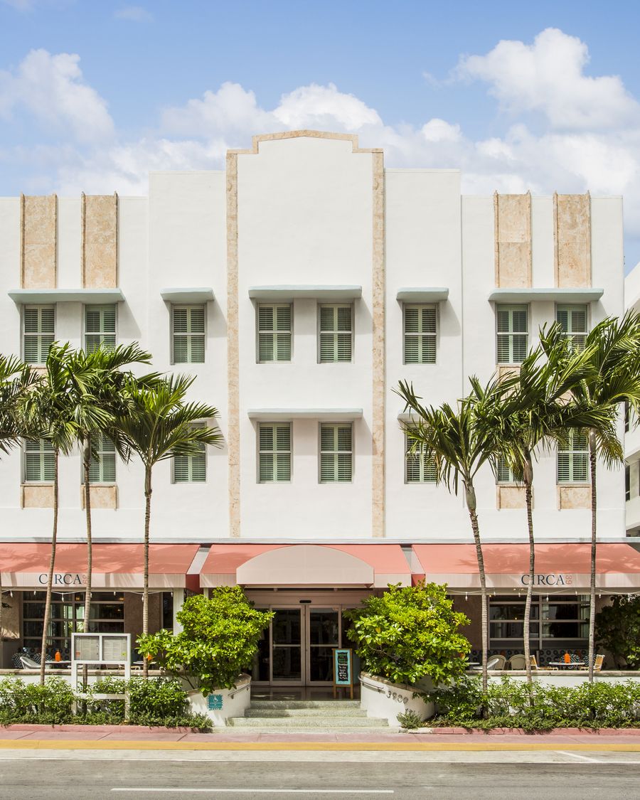Circa 39 facade with palms, Miami Beach