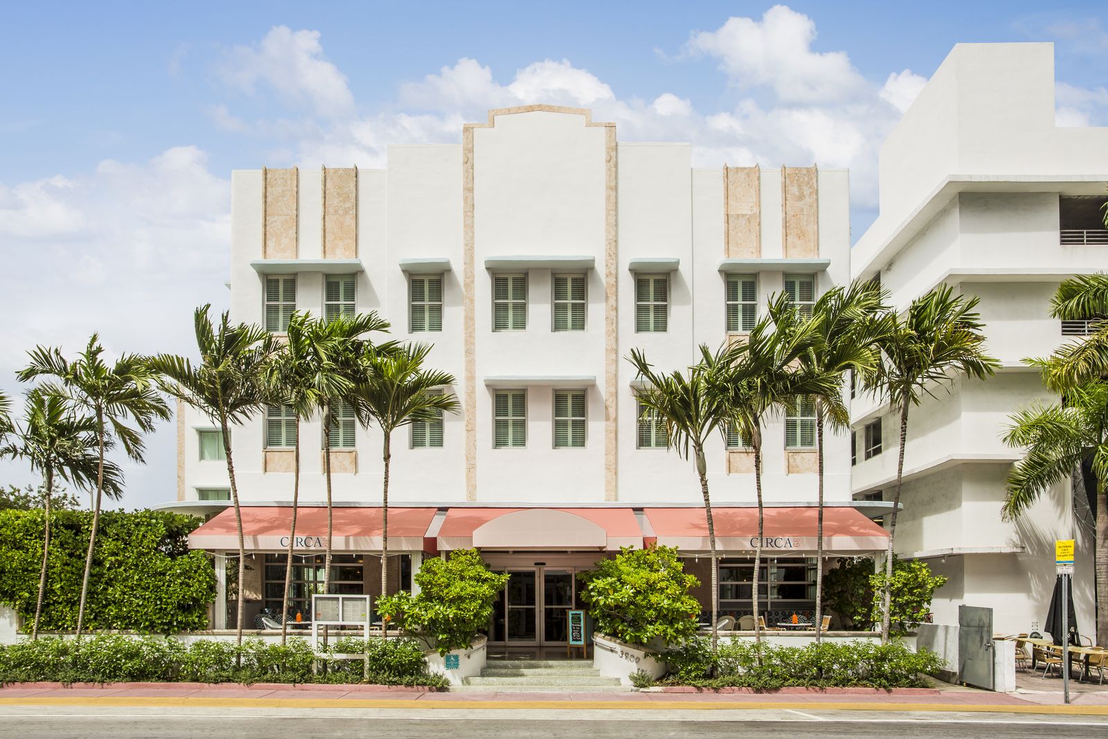 Circa 39 Art Deco facade with palms, Miami Beach